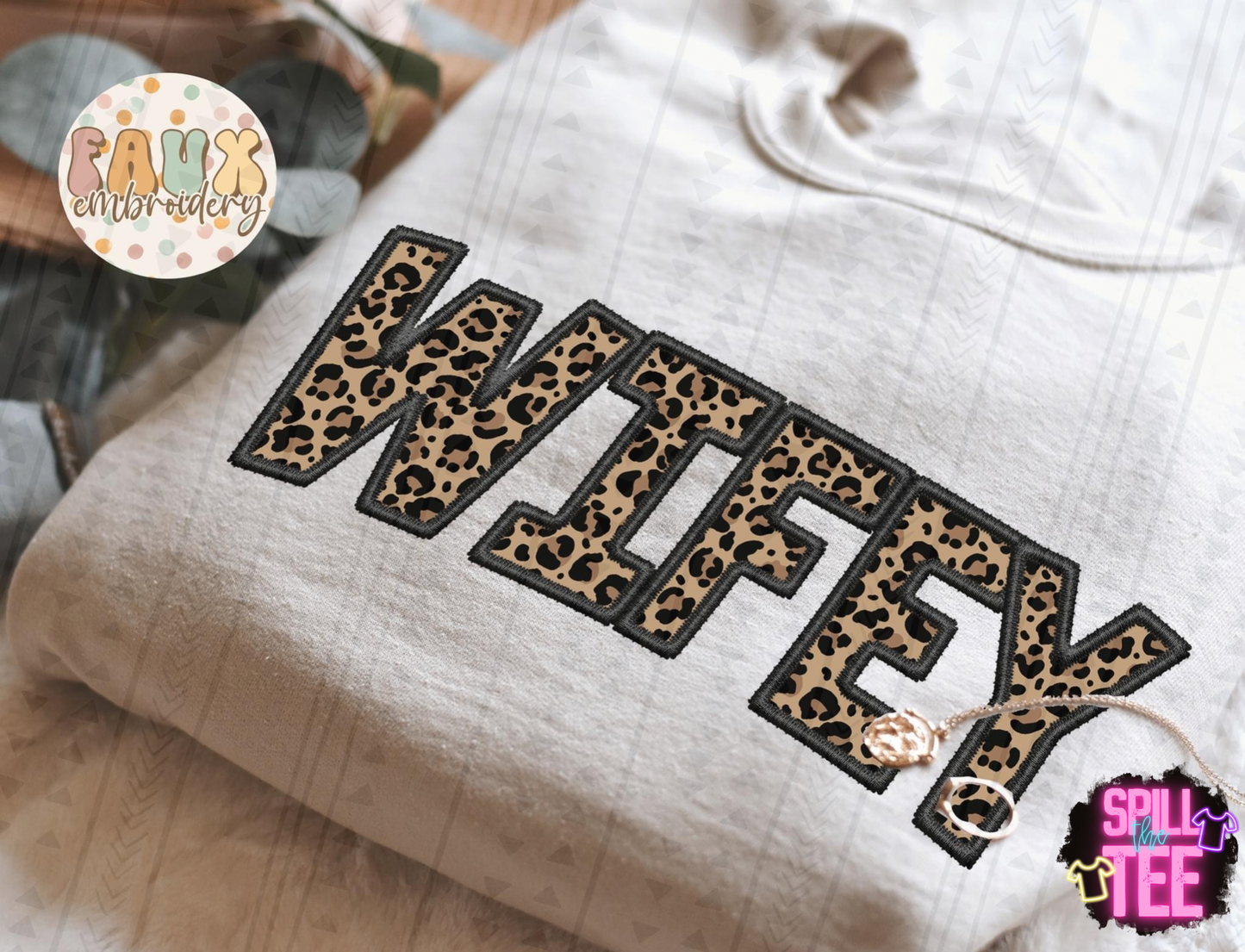 LEOPARD MAMA/WIFEY FAUX EMBROIDERY
