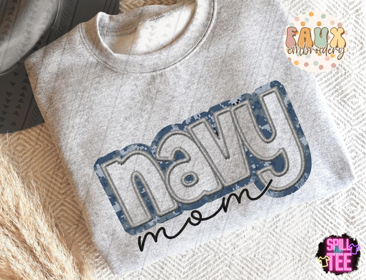 NAVY MOM OR WIFE FAUX EMBROIDERY