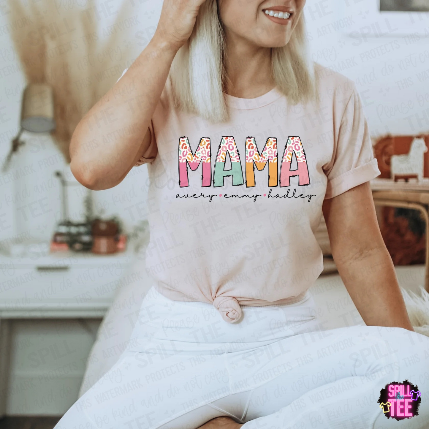 BRIGHT COLORED LEOPARD MAMA, AUNT, GRANDMA WITH KIDS NAMES